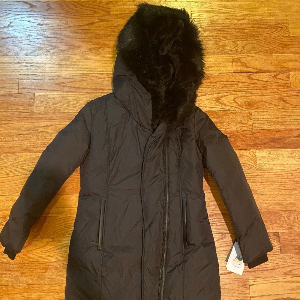 DKNY Faux-Fur-Trim Hooded Puffer Coat.